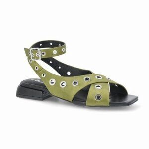 NEW 11 Women's Green Strappy Grommet Sandals